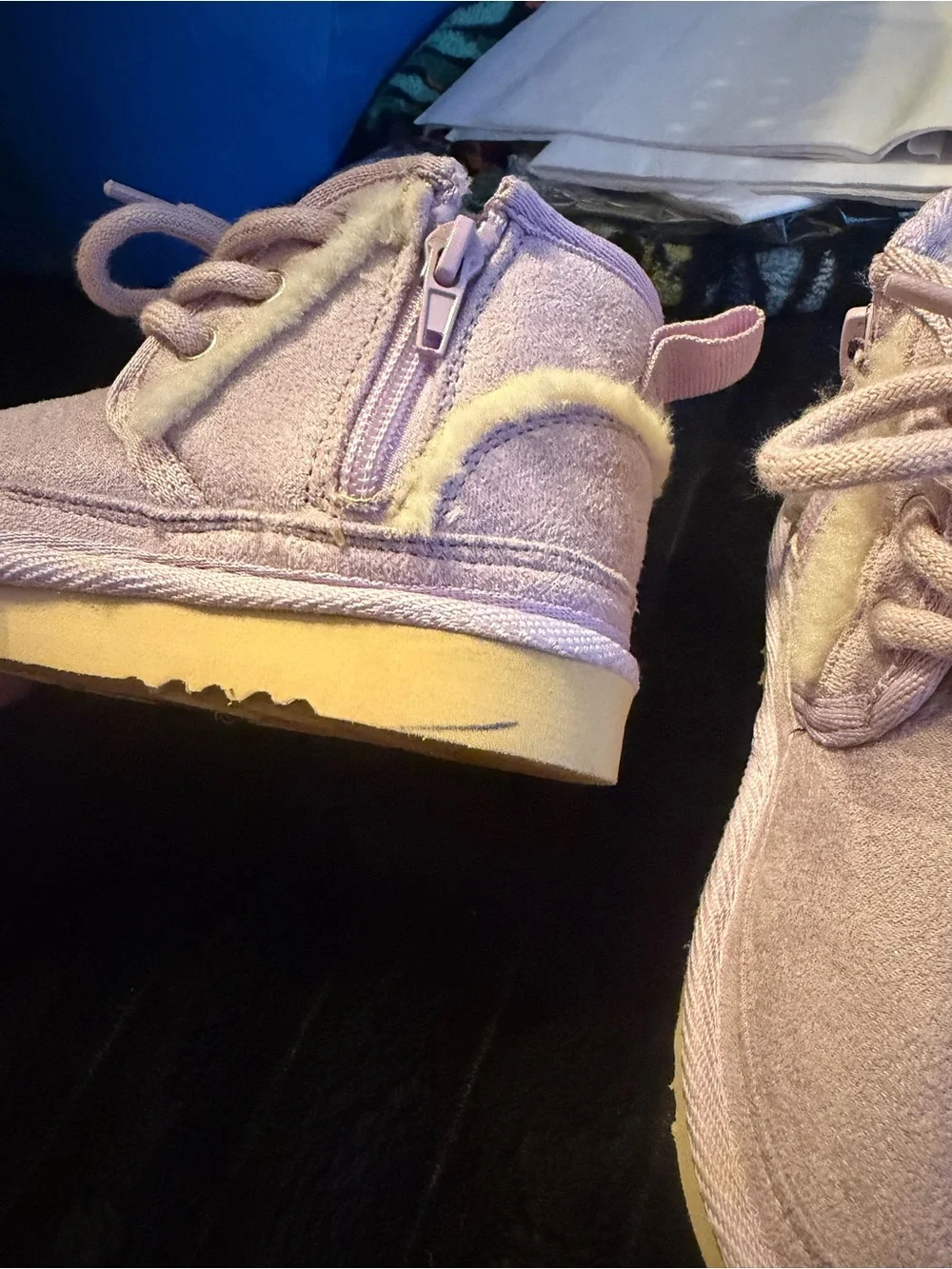 Kids Lilac Faux-Shearling Lace-Up Shoes